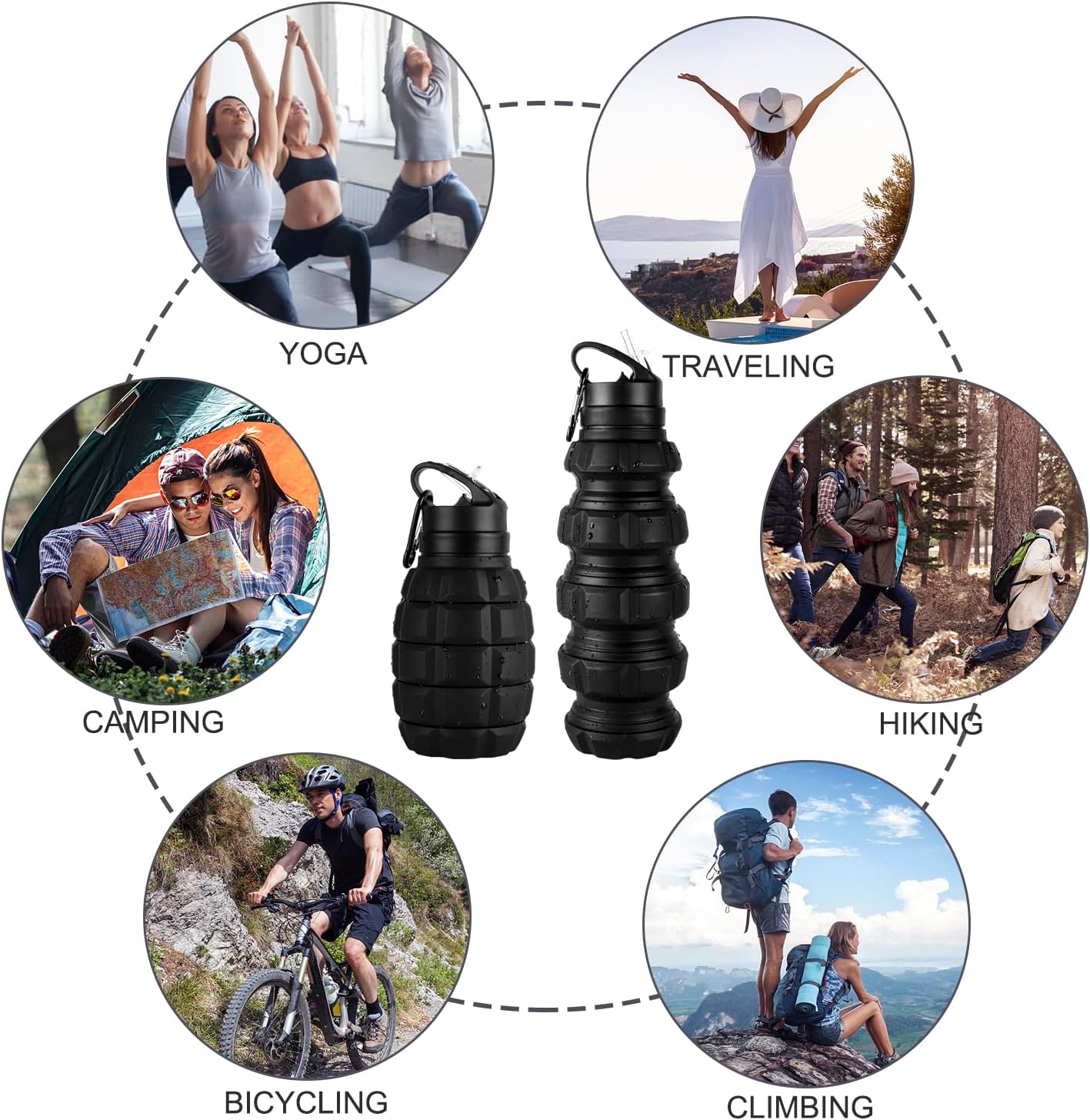 Collapsible Travel Water Bottle 19.6 oz, Reuseable Silicone Foldable Water Bottles for School, Office, Gym, Family,Camping and Hiking,Portable Leak Proof Sports Water Bottle with Carabiner (Black) - Image 4