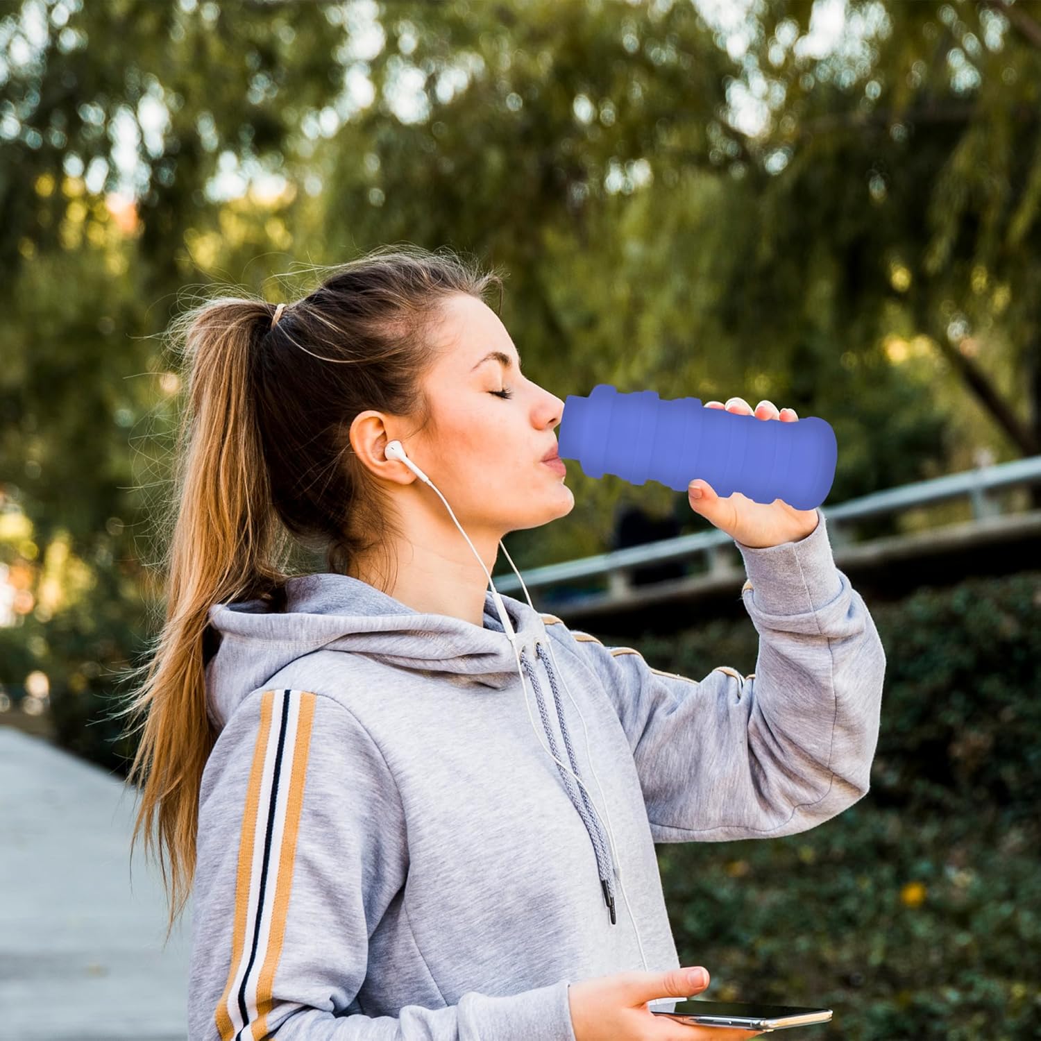 Collapsible Water Bottles 12oz, Odorless BPA-Free Silicone, Leak-Proof Foldable Reusable Bottle - Perfect for Travel Sports Gym Hiking Camping Cycling - Purple - Image 6